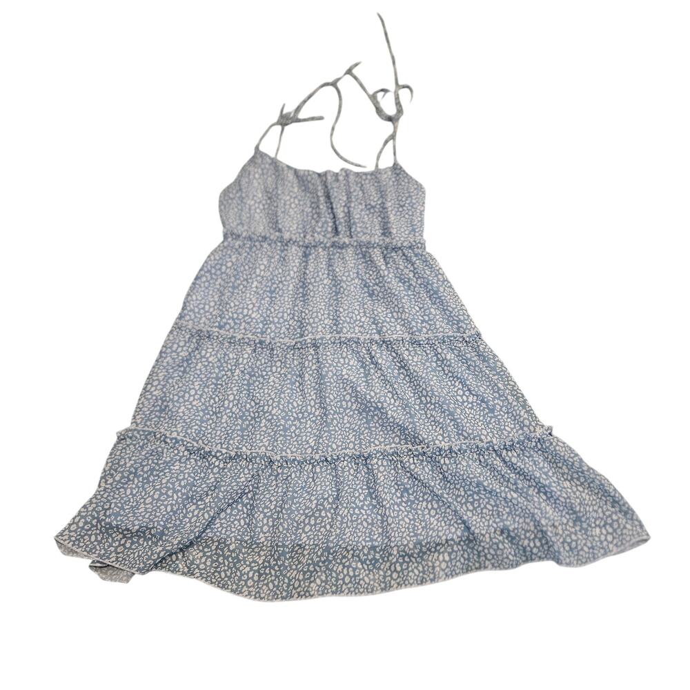 Blue Tiered Mini Dress Women’s XL Cotton Adjustable Strap Flowy